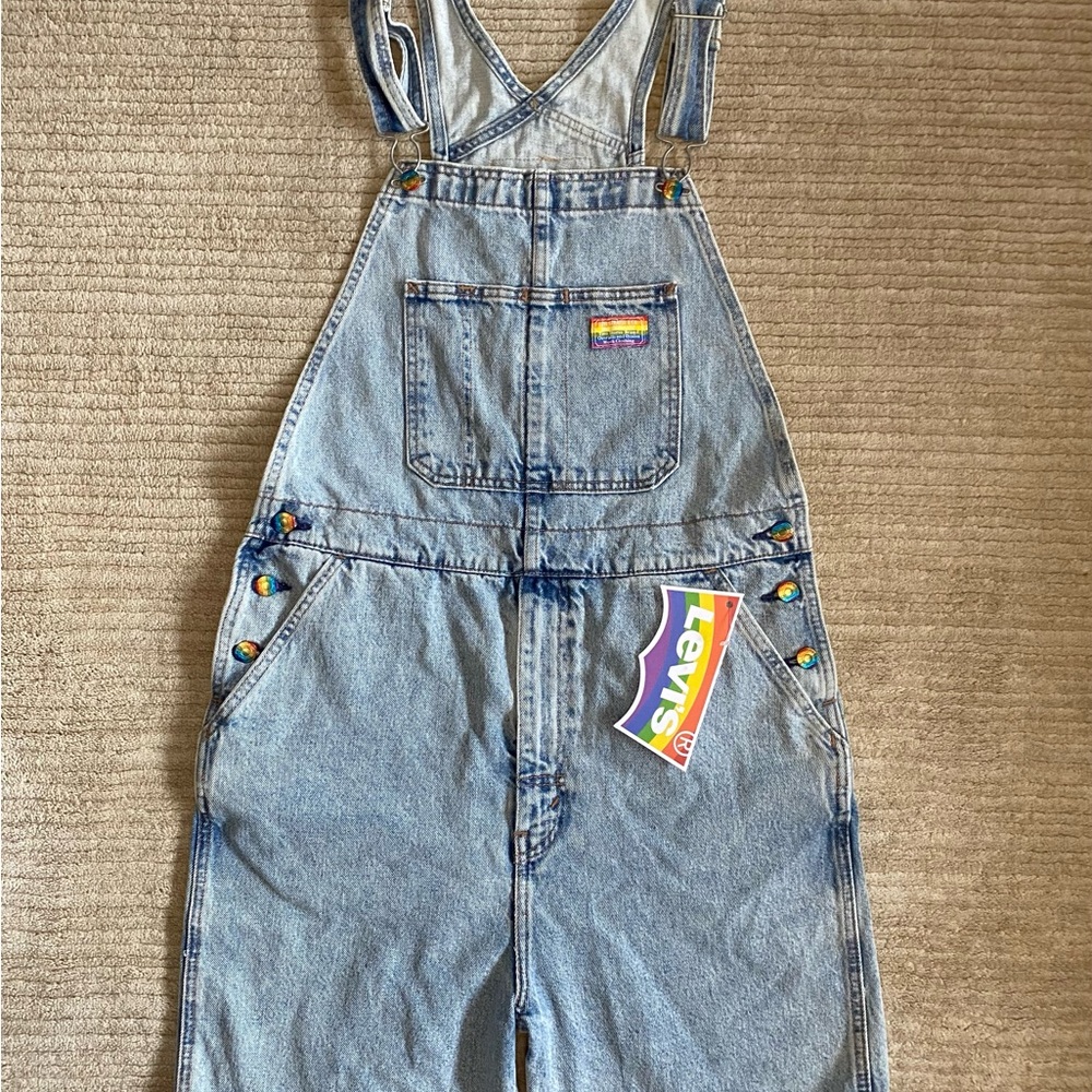 Levi's Light Blue Denim Jean Overalls with Rainbow Accents
